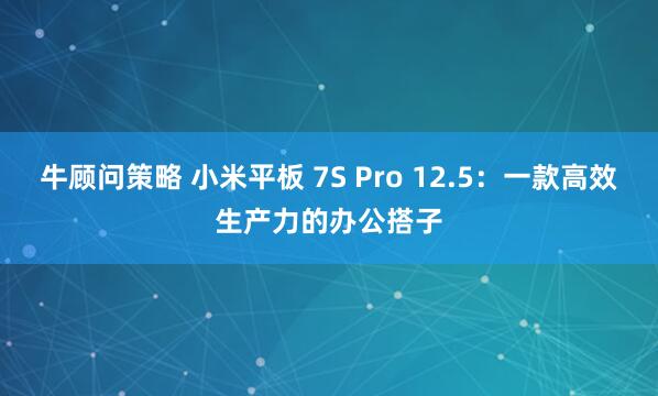 牛顾问策略 小米平板 7S Pro 12.5：一款高效生产力的办公搭子