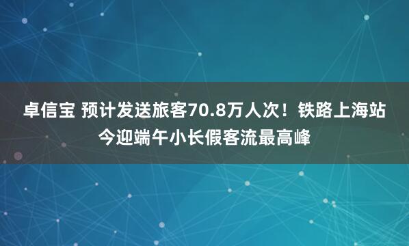 卓信宝 预计发送旅客70.8万人次！铁路上海站今迎端午小长假客流最高峰